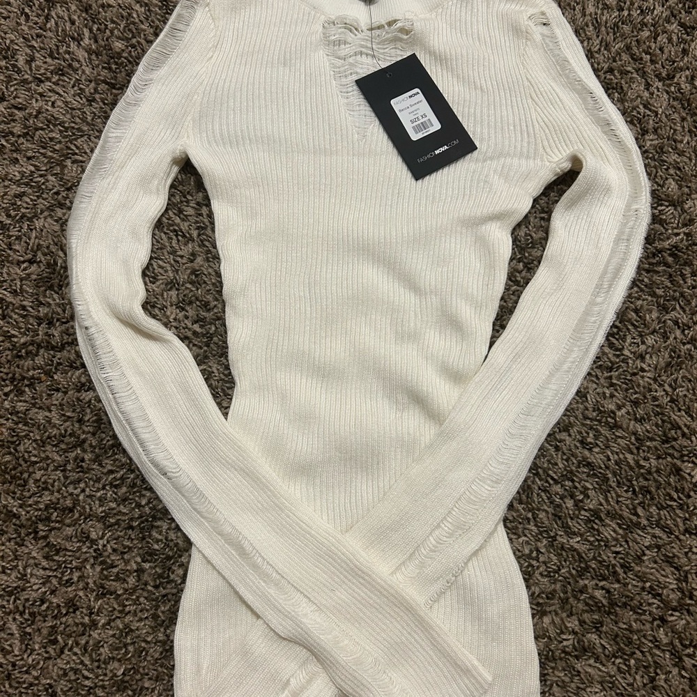 Fashion Nova Ivory Ribbed Sweater